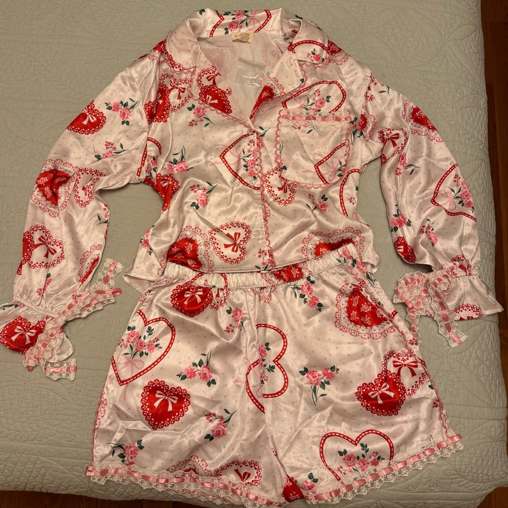 Peach Love California Red and White Heart Pajama Set